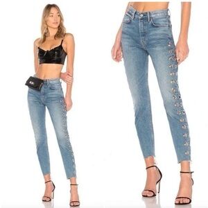 GRLFRND Blue Ankle Jeans with Silver Eyelets